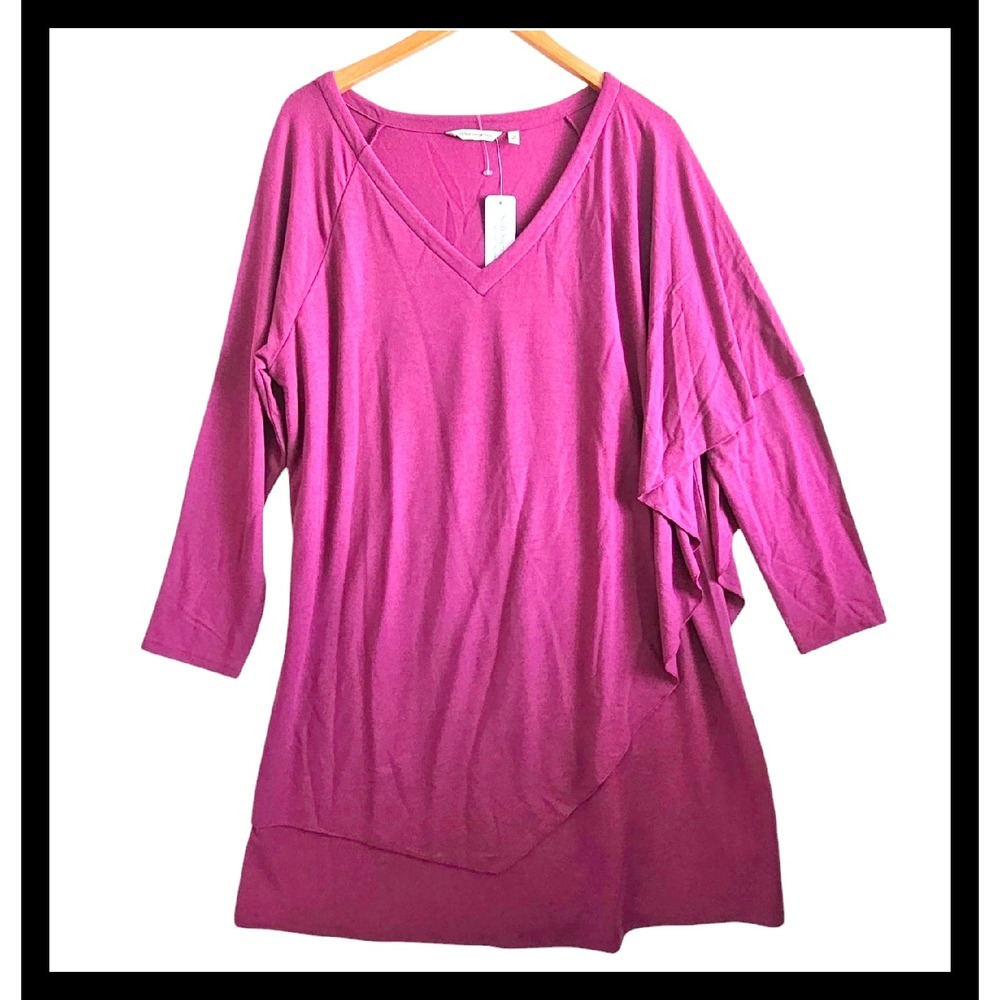 Soft Surroundings Marla Dress Dark Fuchsia V Neck Plus Size 1X NWT Overlay